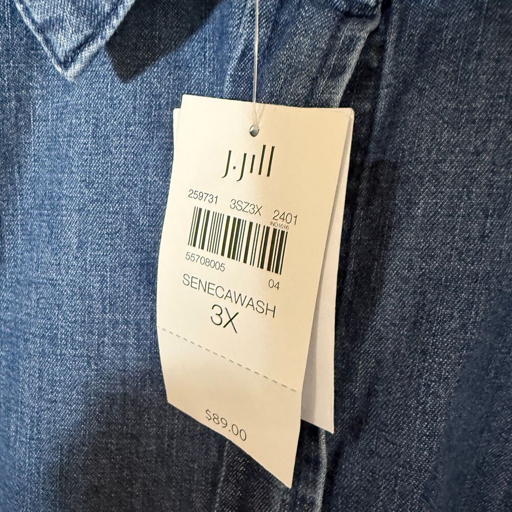 NWT J Jill Denim Shirt Women Plus 3X Blue Chambray Long Sleeve Button Blouse Top - Picture 2 of 8
